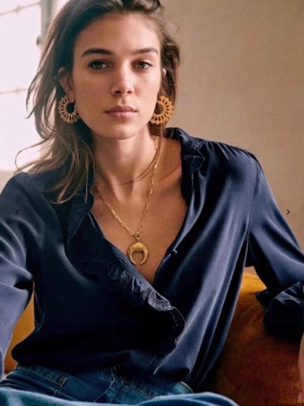 Sezane Silk Navy Chlo Blouse